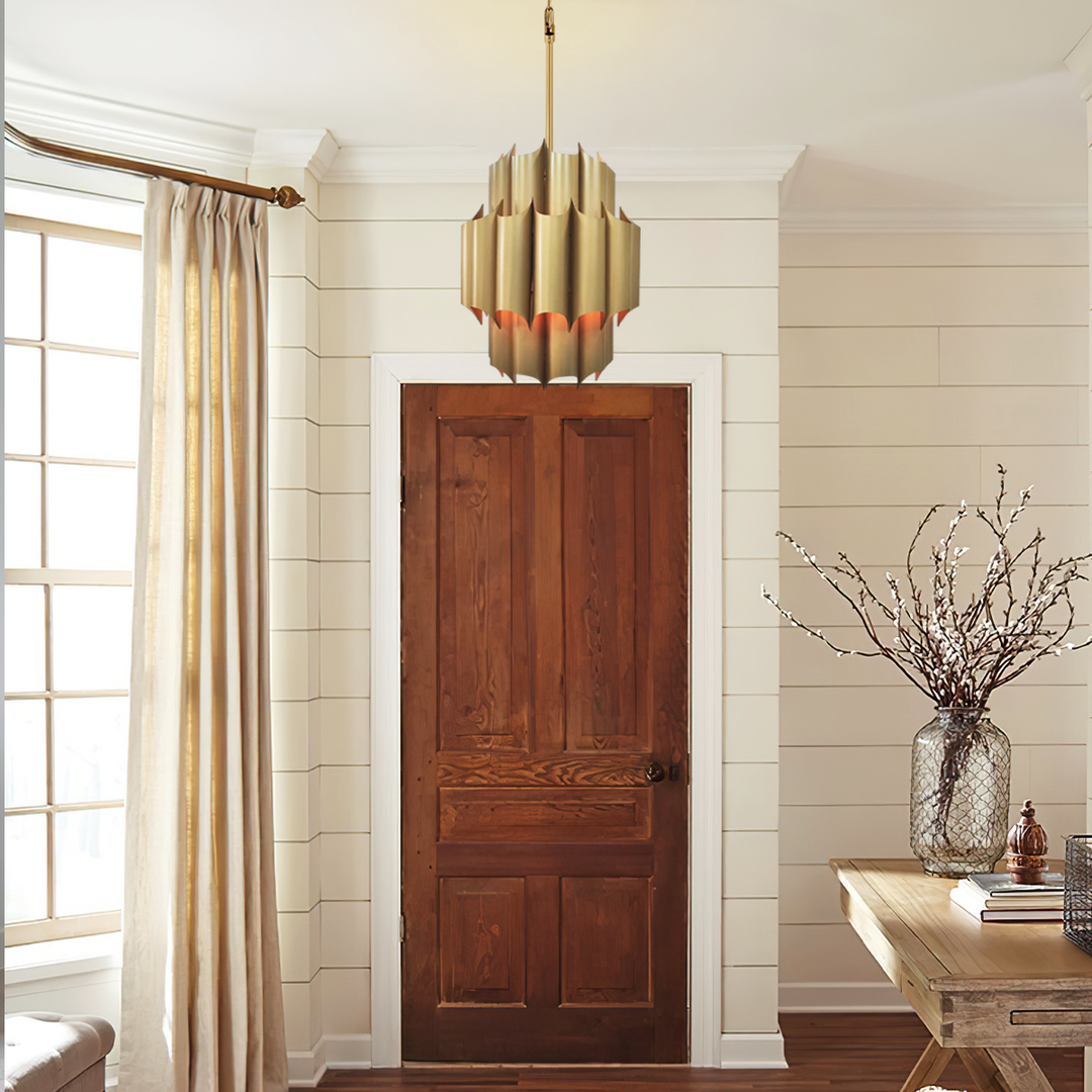 Cathed Brass Fluted Chandelier