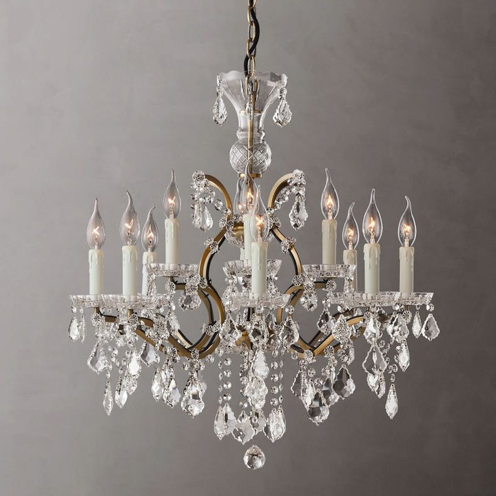 19th C. Rococo Iron & Crystal Round  Dining Room Chandelier 28"