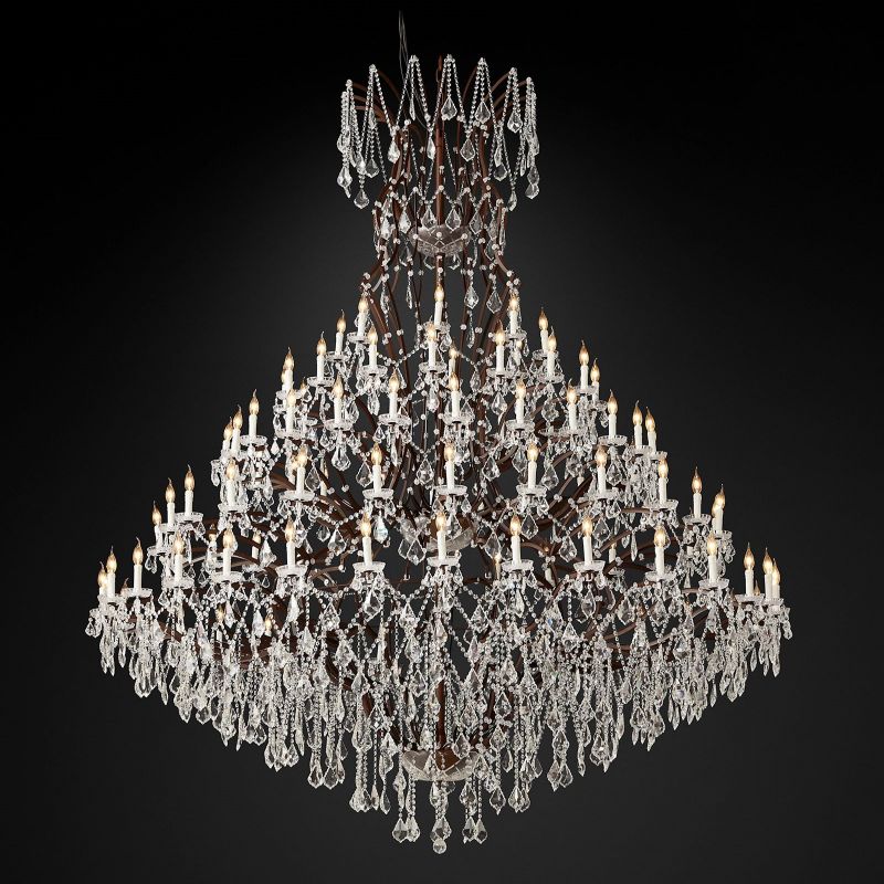 19TH C Iron & Crystal Round Chandelier 101"