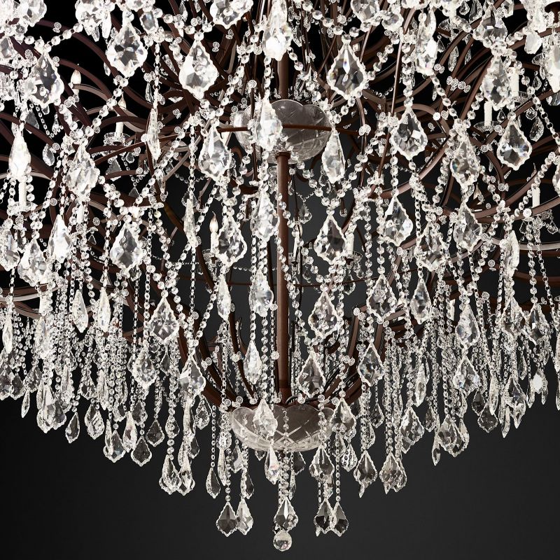 19TH C Iron & Crystal Round Chandelier 101"