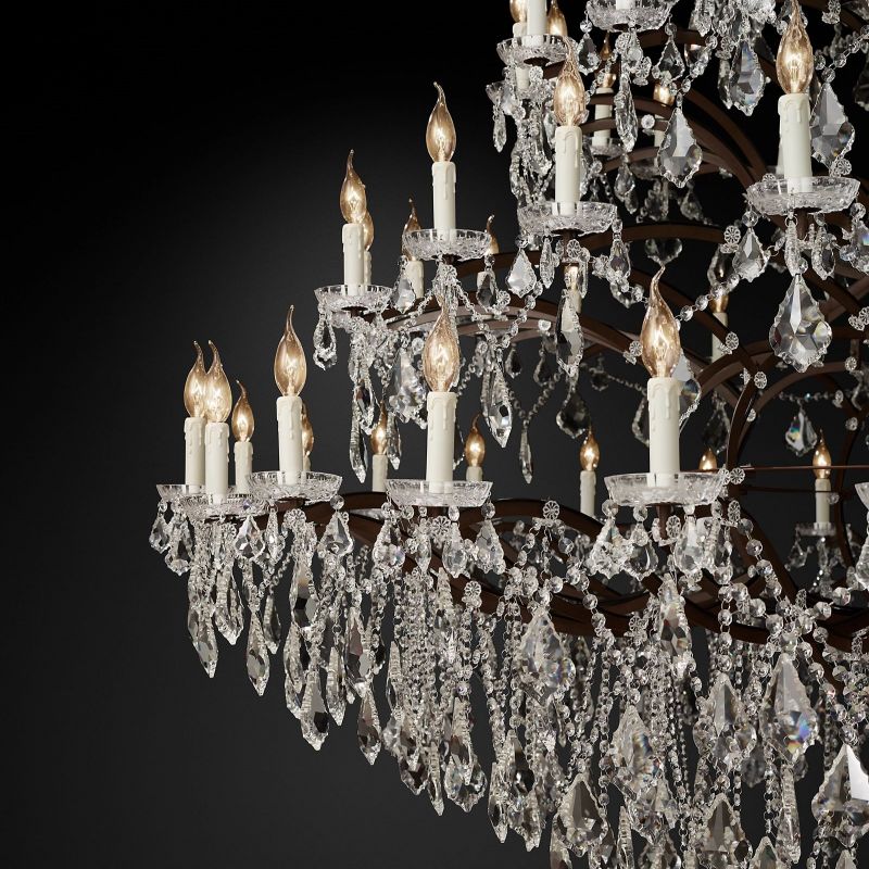 19TH C Iron & Crystal Round Chandelier 101"