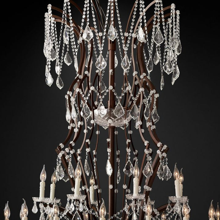 19TH C Iron & Crystal Round Chandelier 101"