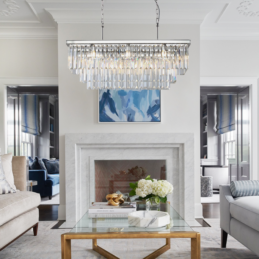 1920s Tedem 3-Tier Crystal Rectangular Chandelier