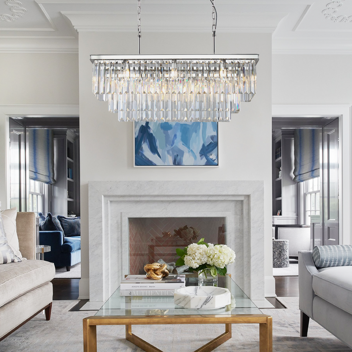 1920s Tedem 3-Tier Crystal Rectangular Chandelier