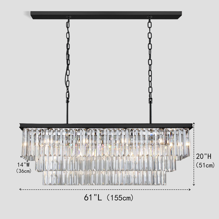 1920s Tedem 3-Tier Crystal Rectangular Chandelier