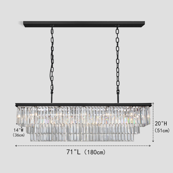 1920s Tedem 3-Tier Crystal Rectangular Chandelier