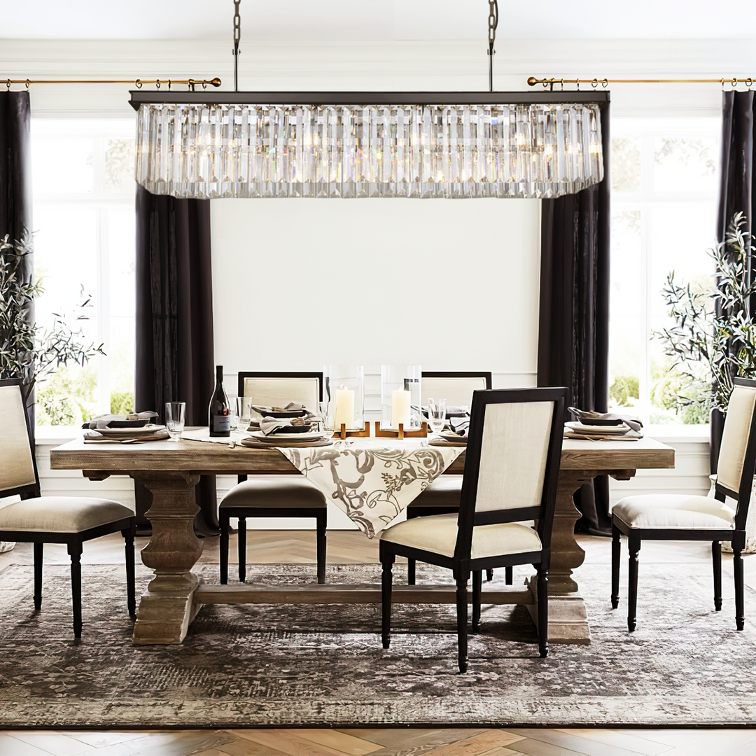 1920s Tedem Single-Tier Rectangular Crystal Rod Chandelier