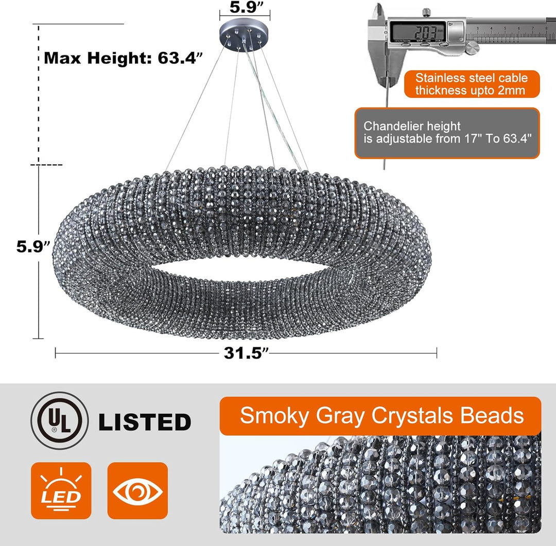 Alison Crystal Beads Round Chandelier D31.5"