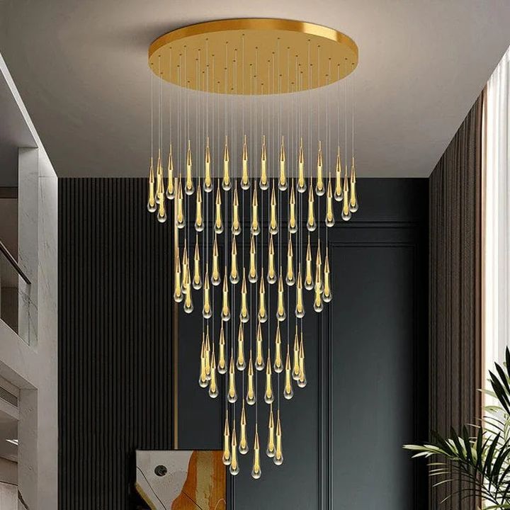 Amoy Glass Staircase Chandelier 49 Lights