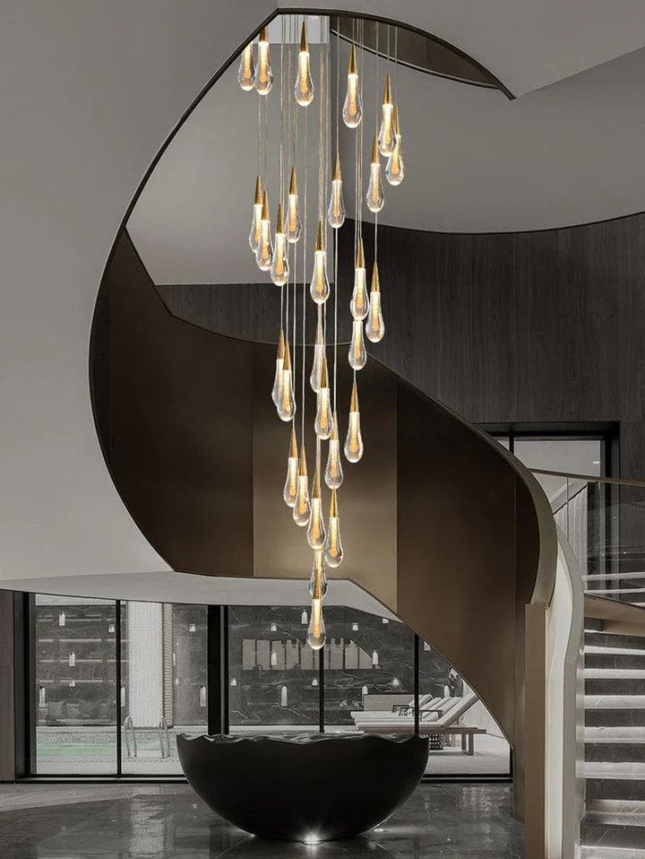 Amoy Glass Staircase Chandelier 49 Lights
