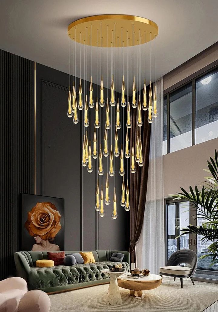 Amoy Glass Staircase Chandelier 49 Lights
