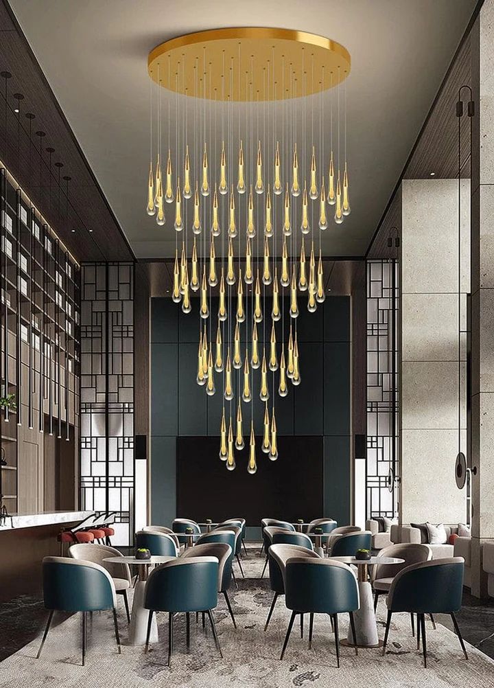 Amoy Glass Staircase Chandelier 49 Lights