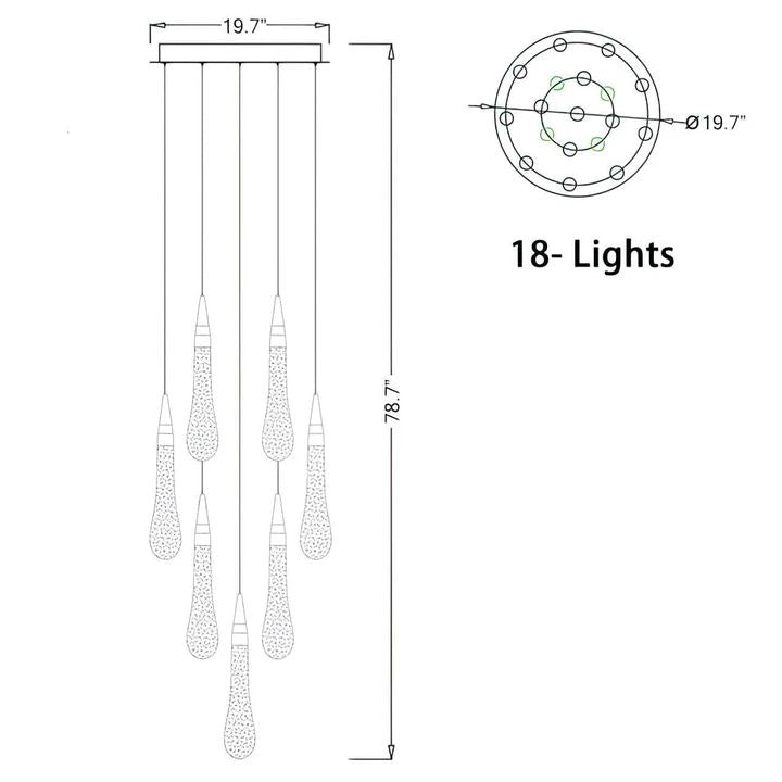Amoy Glass Staircase Chandelier 49 Lights