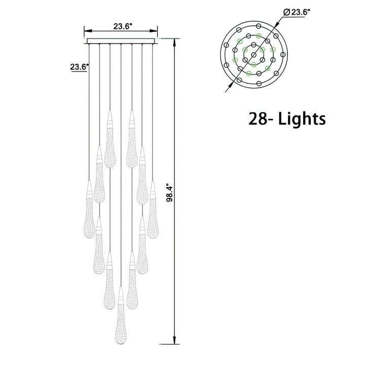 Amoy Glass Staircase Chandelier 49 Lights