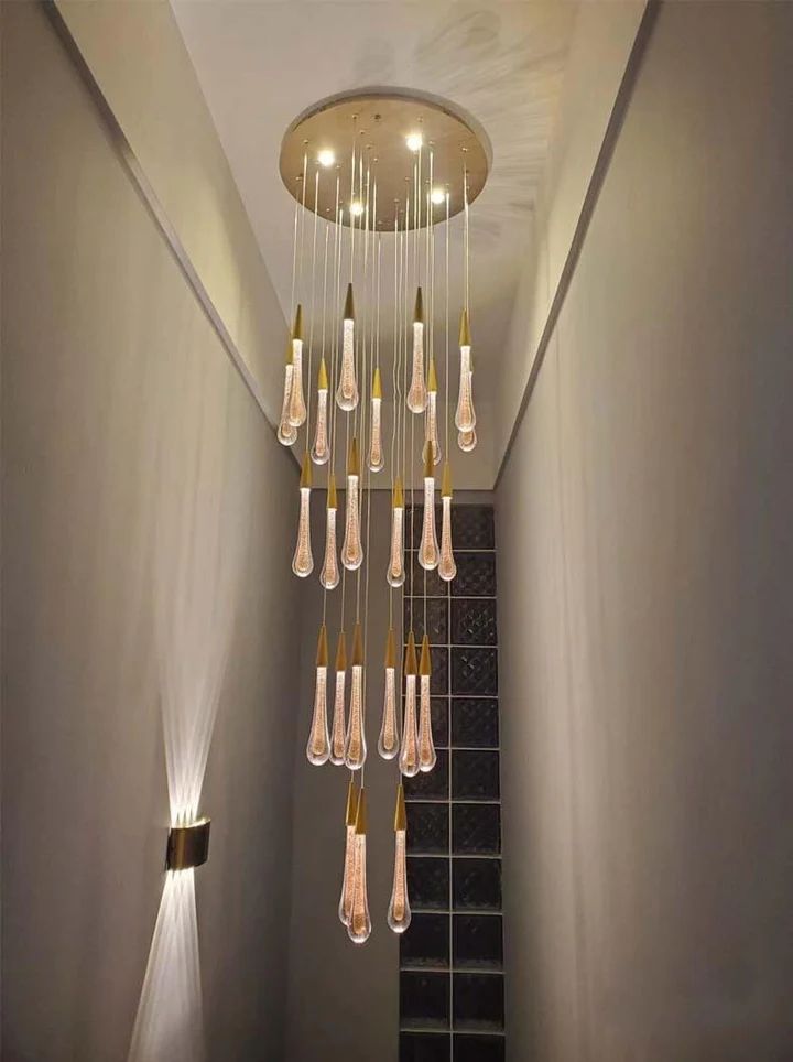 Amoy Glass Staircase Chandelier 49 Lights