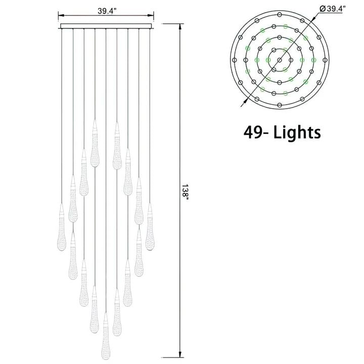 Amoy Glass Staircase Chandelier 49 Lights
