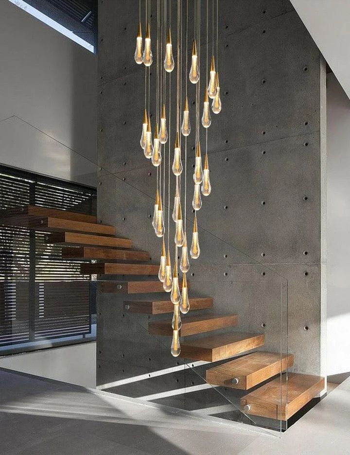 Amoy Glass Staircase Chandelier 49 Lights