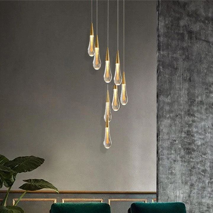 Amoy Glass Staircase Chandelier 49 Lights