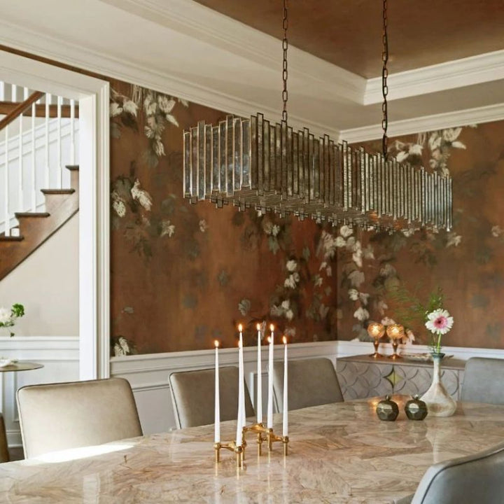 Artistic Antique Glass Lailar Rectangular Chandelier