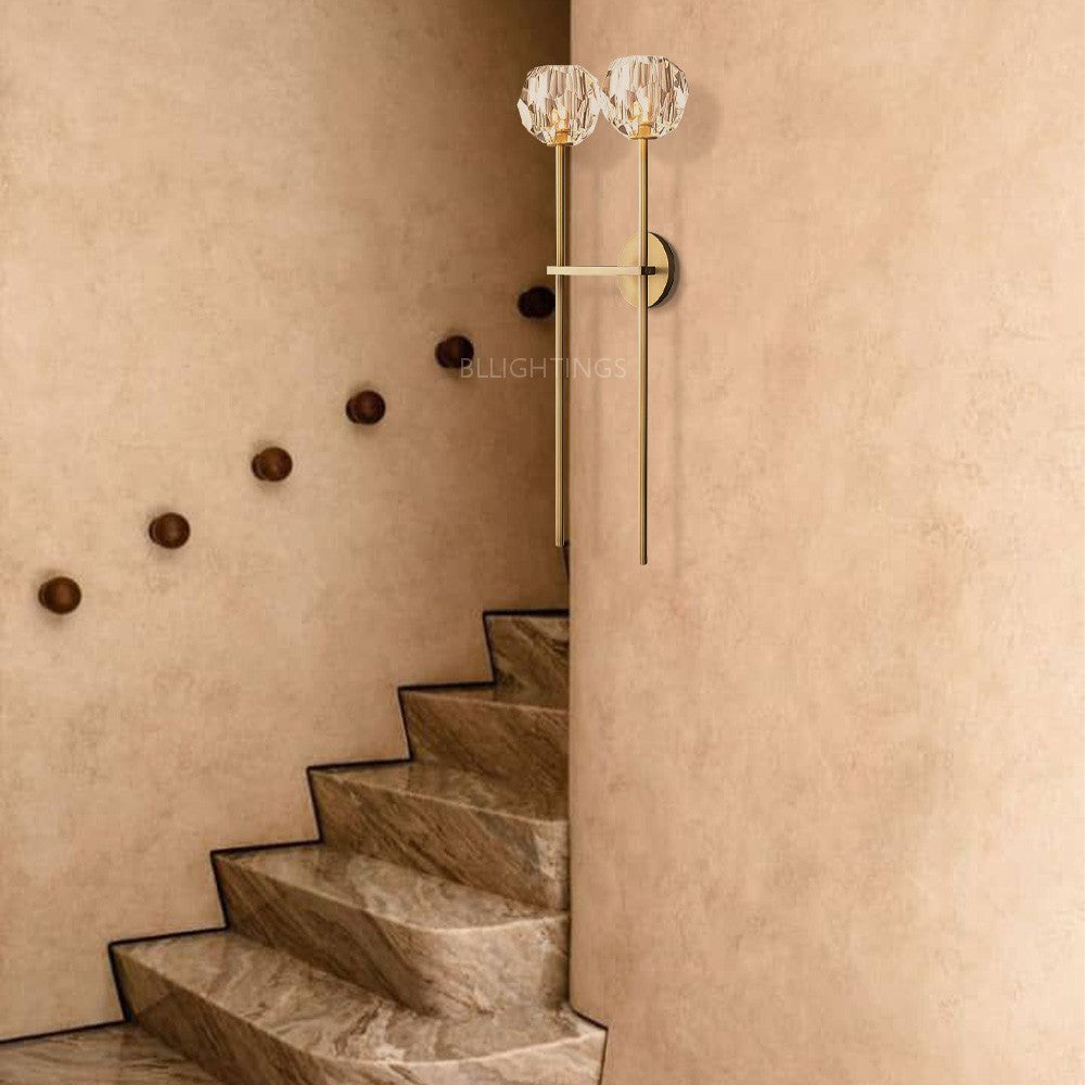 Balle Clear Crystal Double Grand Bathroom Wall Sconce