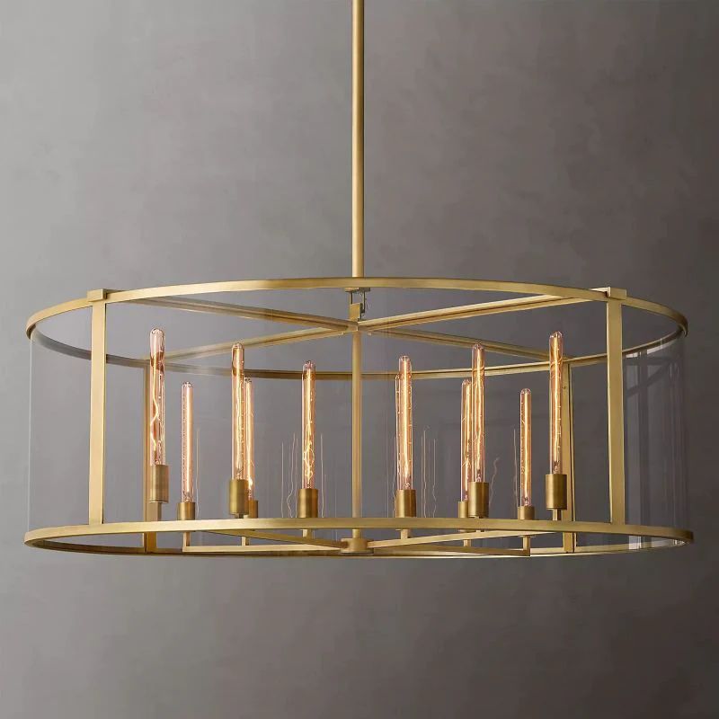 Beckman Glass Lantern Modern Round Dining Room Chandelier 55"