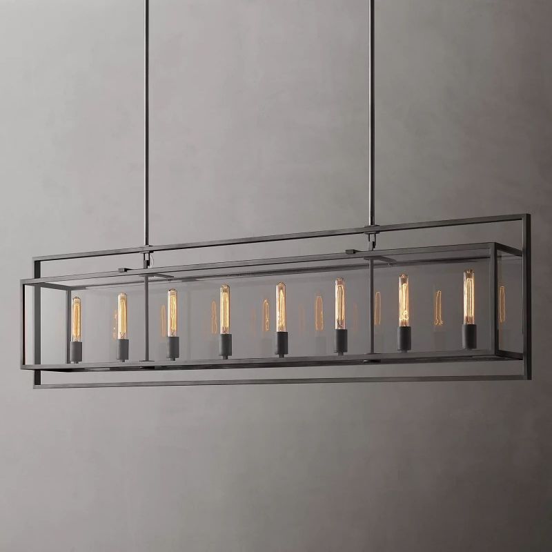 Beckman Glass Lantern Rectangular Dining Room Chandelier 72"