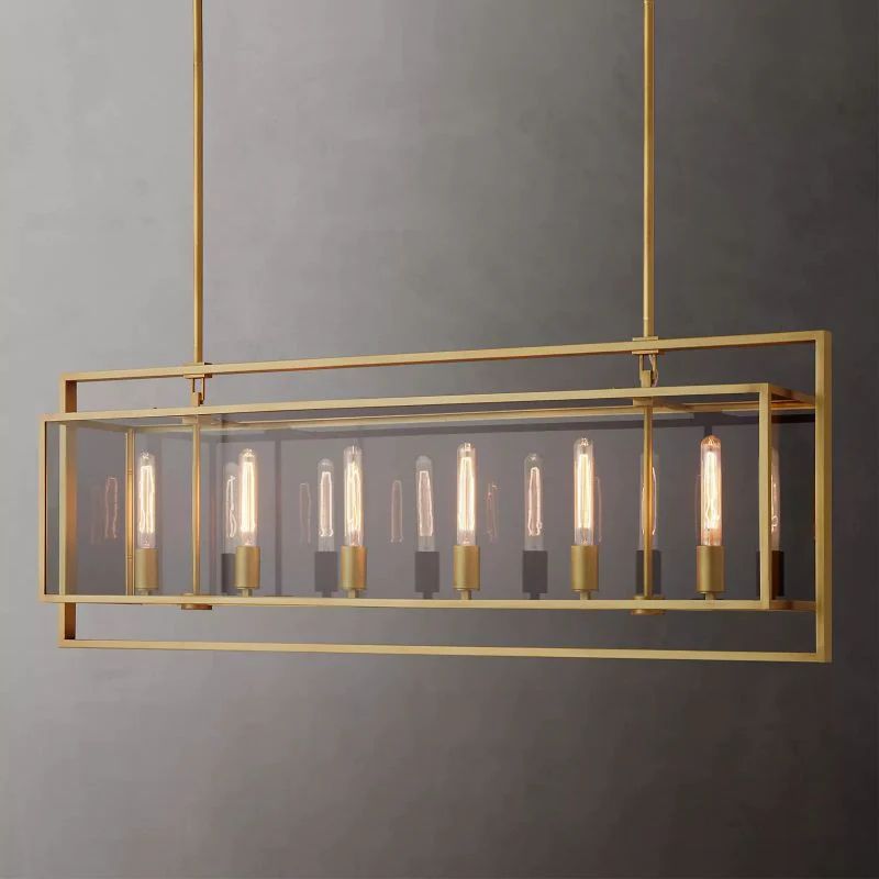 Beckman Glass Lantern Rectangular Dining Room Chandelier 54"