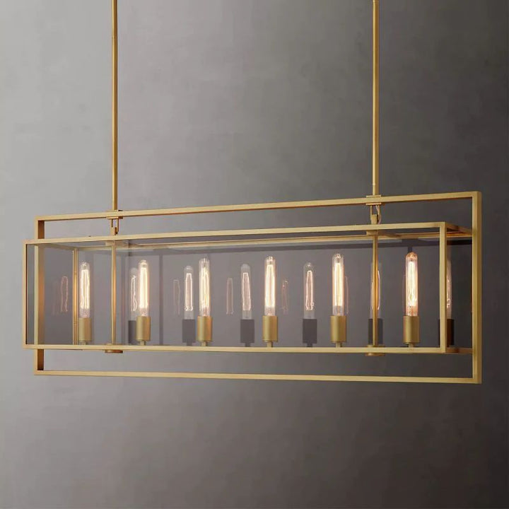 Beckman Glass Lantern Rectangular Dining Room Chandelier 54"