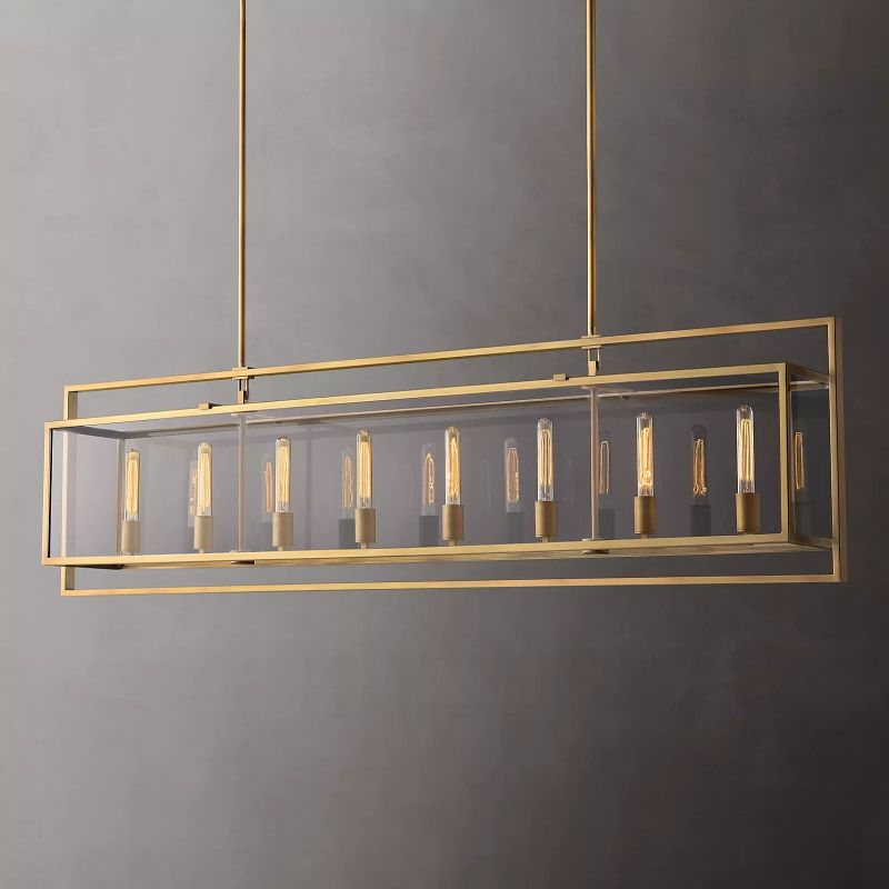 Beckman Glass Lantern Rectangular Dining Room Chandelier 72"