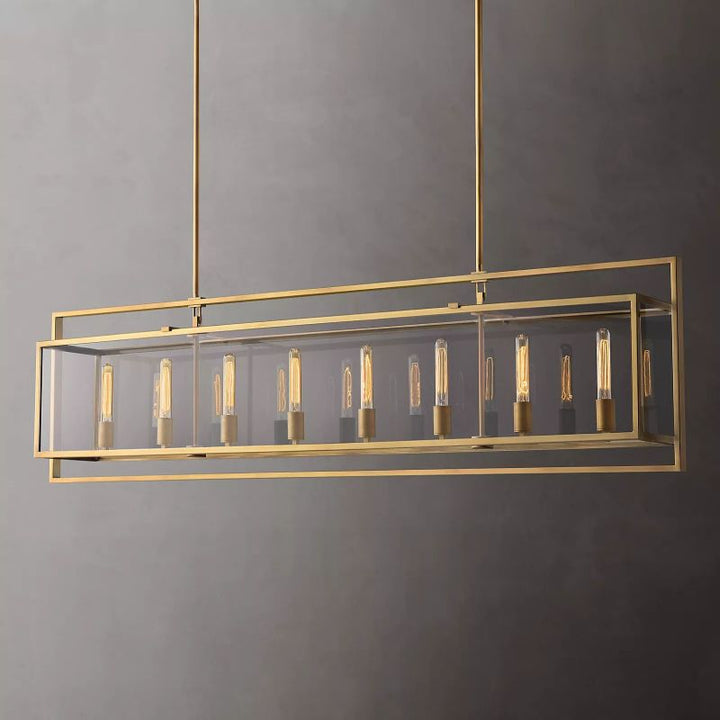 Beckman Glass Lantern Rectangular Dining Room Chandelier 72"