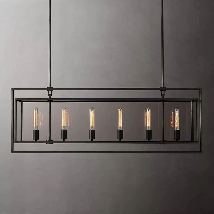 Beckman Glass Lantern Rectangular Dining Room Chandelier 54"