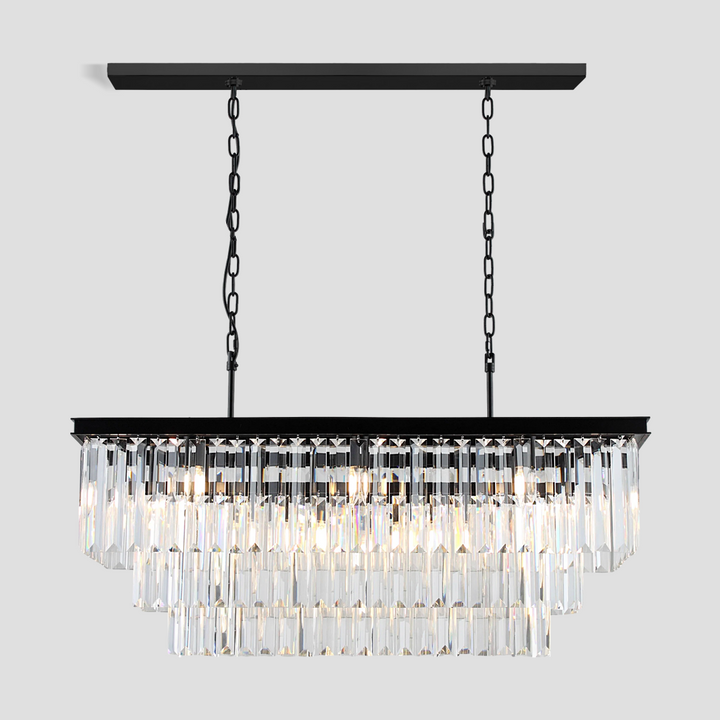 1920s Tedem 3-Tier Crystal Rectangular Chandelier