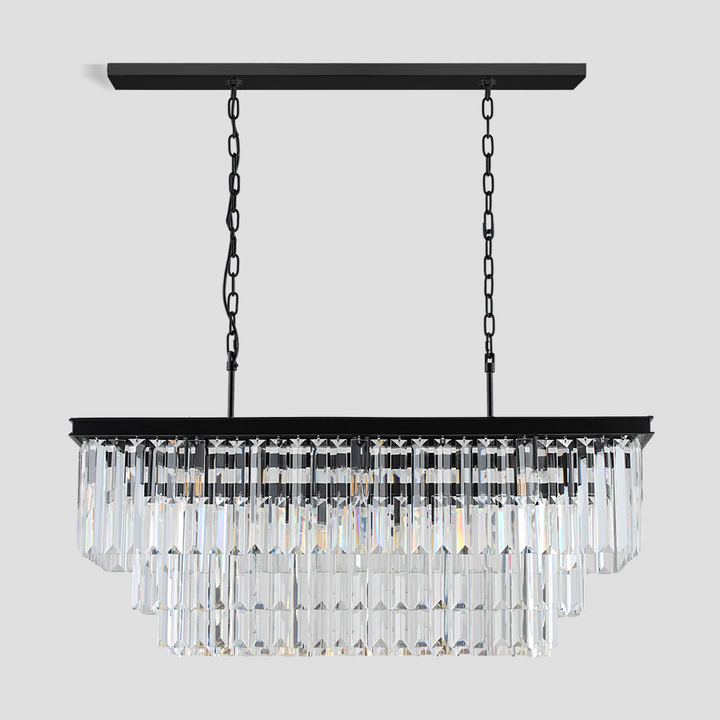 1920s Tedem 3-Tier Crystal Rectangular Chandelier