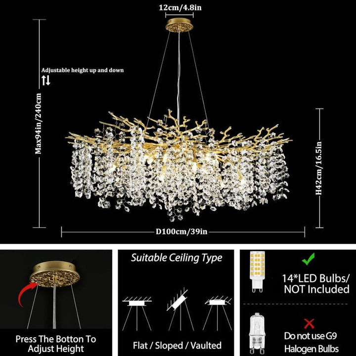 Branch Modern Tree Crystal Chandelier 55"L 30"D 40"D