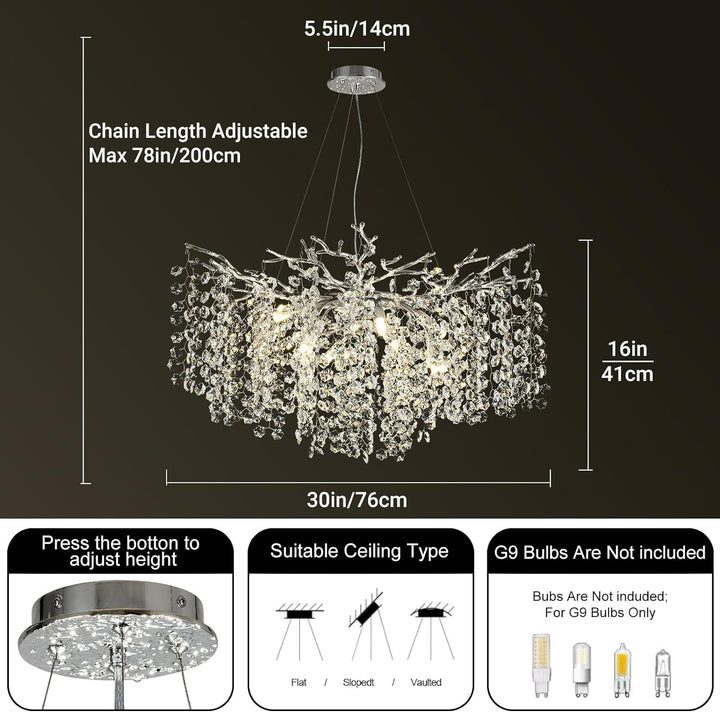 Branch Snow Tree Crystal Chandelier 30" 40" 55"