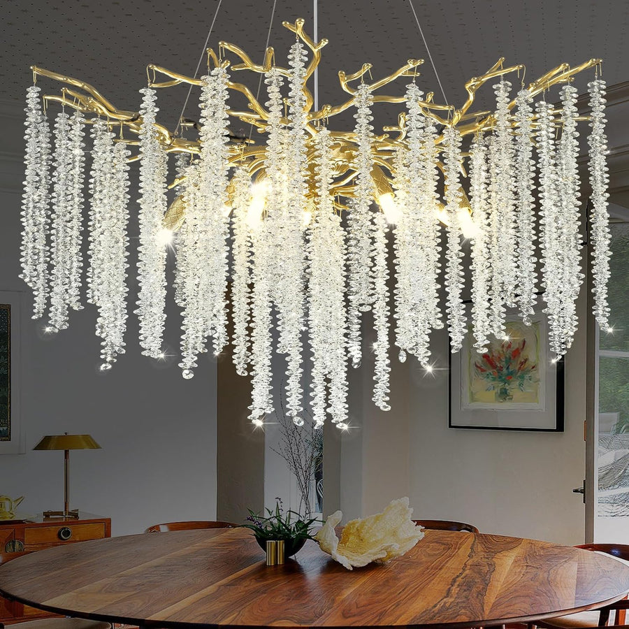 Branch Snow Tree Crystal Gold Chandelier 30"D