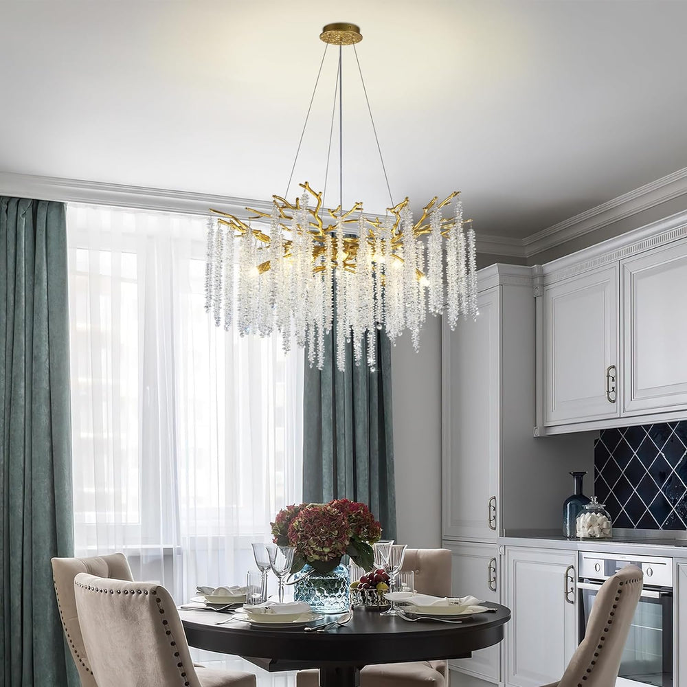 Branch Snow Tree Crystal Gold Chandelier 30"D