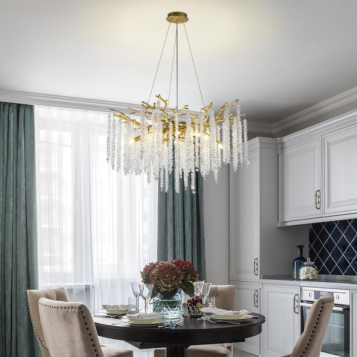 Branch Snow Tree Crystal Gold Chandelier 30"D