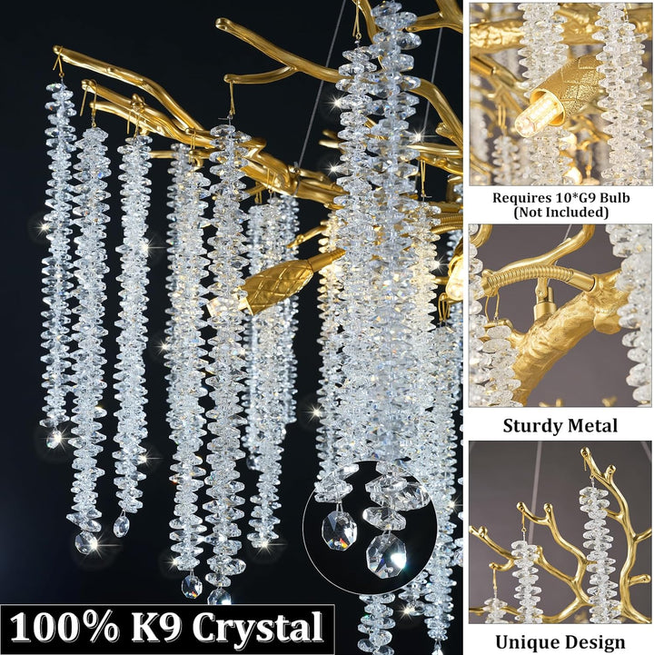 Branch Snow Tree Crystal Gold Chandelier 30"D