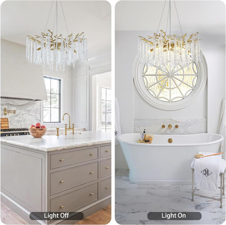 Branch Snow Tree Crystal Gold Chandelier 30"D