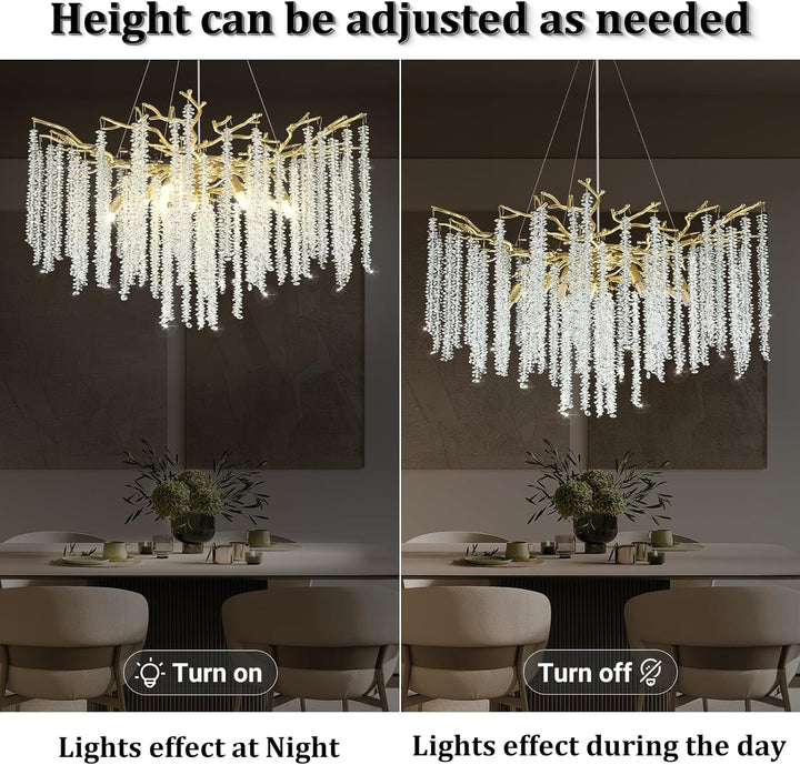 Branch Snow Tree Crystal Gold Chandelier 30"D