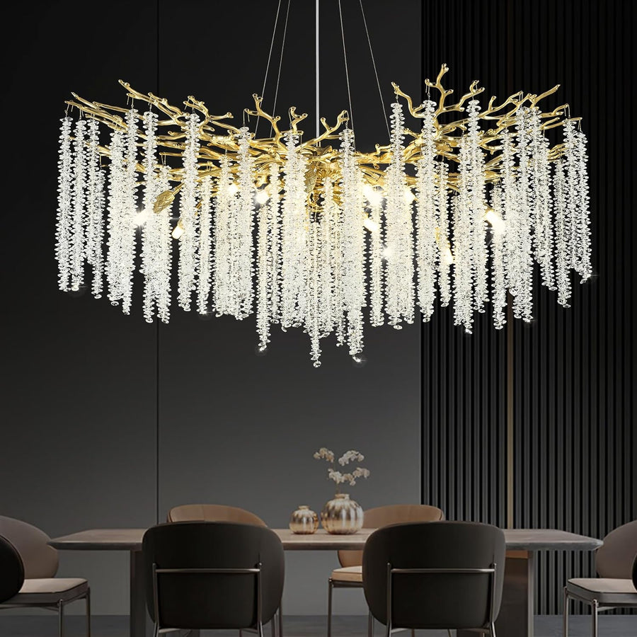 Branch Snow Tree Crystal Gold/Silver Chandelier 40"D