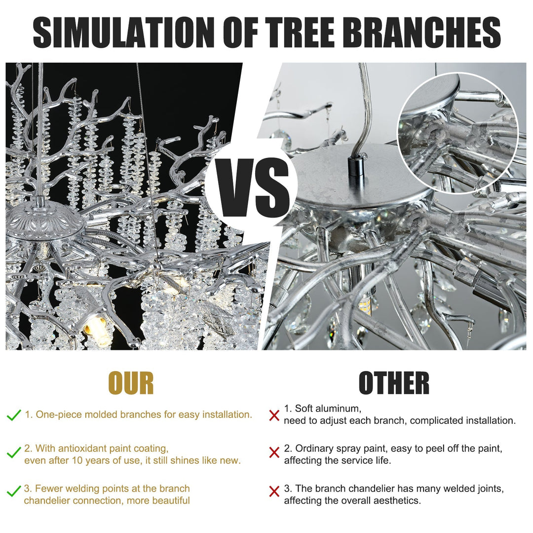 Branch Snow Tree Crystal Gold/Silver Chandelier 40"D