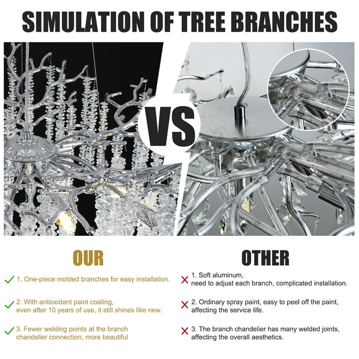 Branch Snow Tree Crystal Gold/Silver Chandelier 40"D