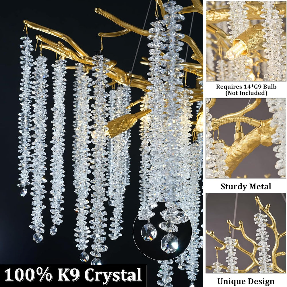 Branch Snow Tree Crystal Gold/Silver Chandelier 40"D