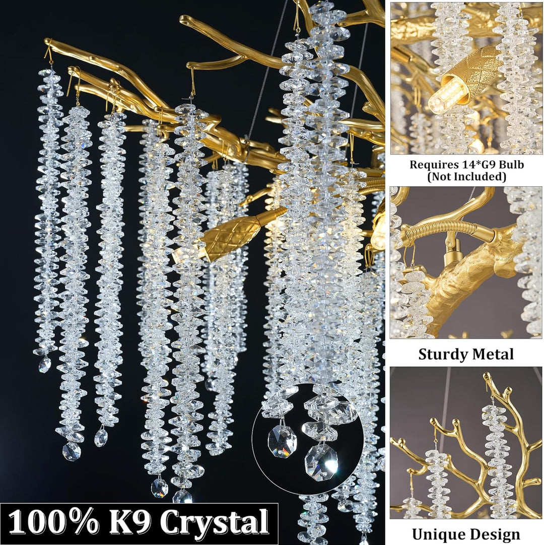 Branch Snow Tree Crystal Gold/Silver Chandelier 40"D