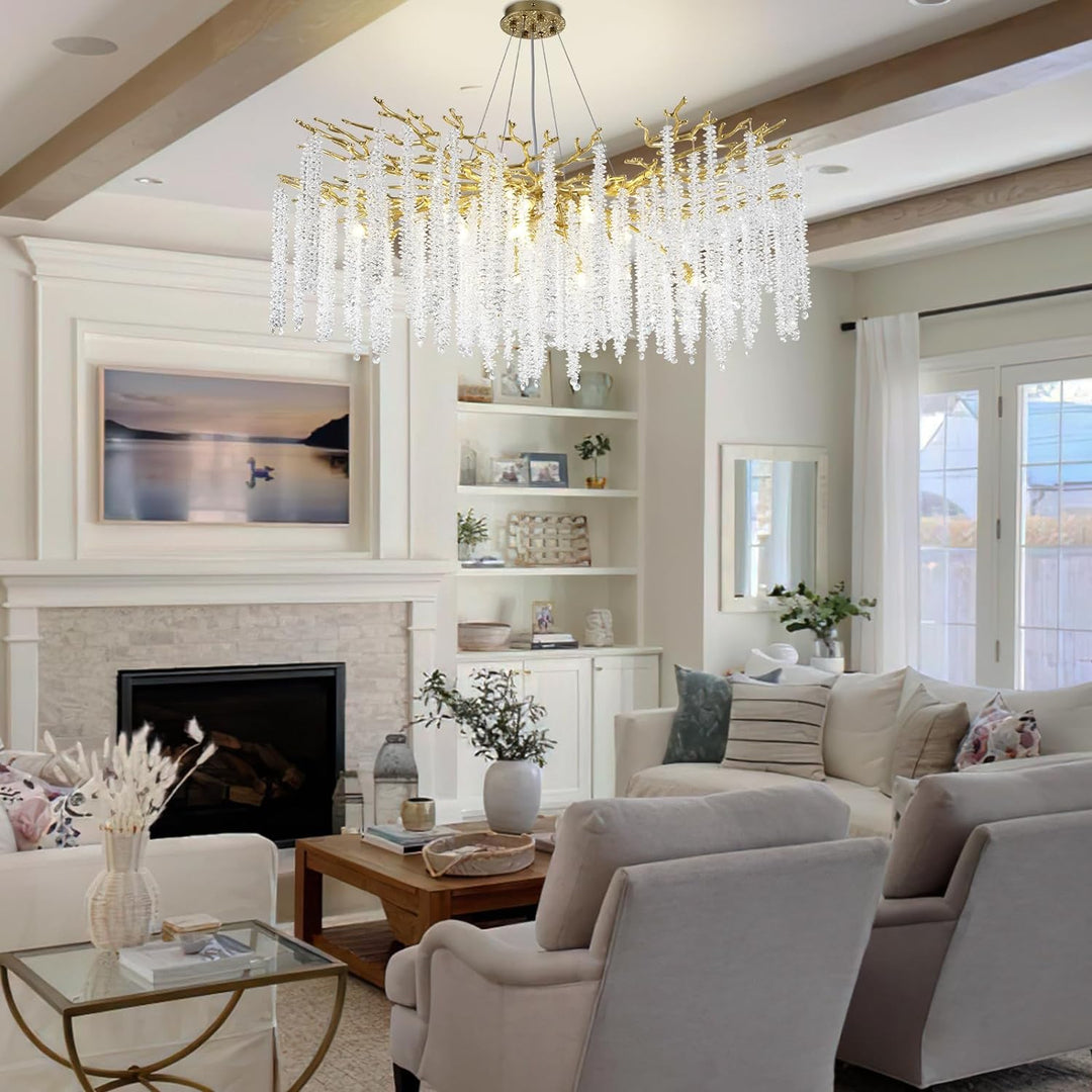 Branch Snow Tree Crystal Gold/Silver Chandelier 40"D