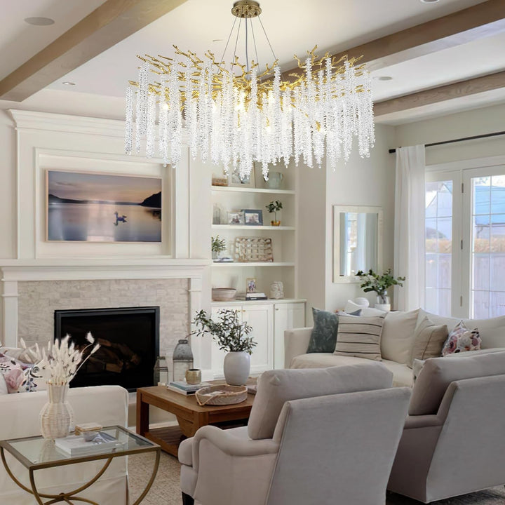 Branch Snow Tree Crystal Gold/Silver Chandelier 40"D