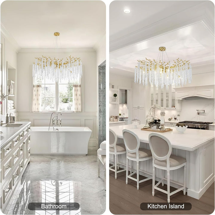 Branch Snow Tree Crystal Gold/Silver Chandelier 40"D