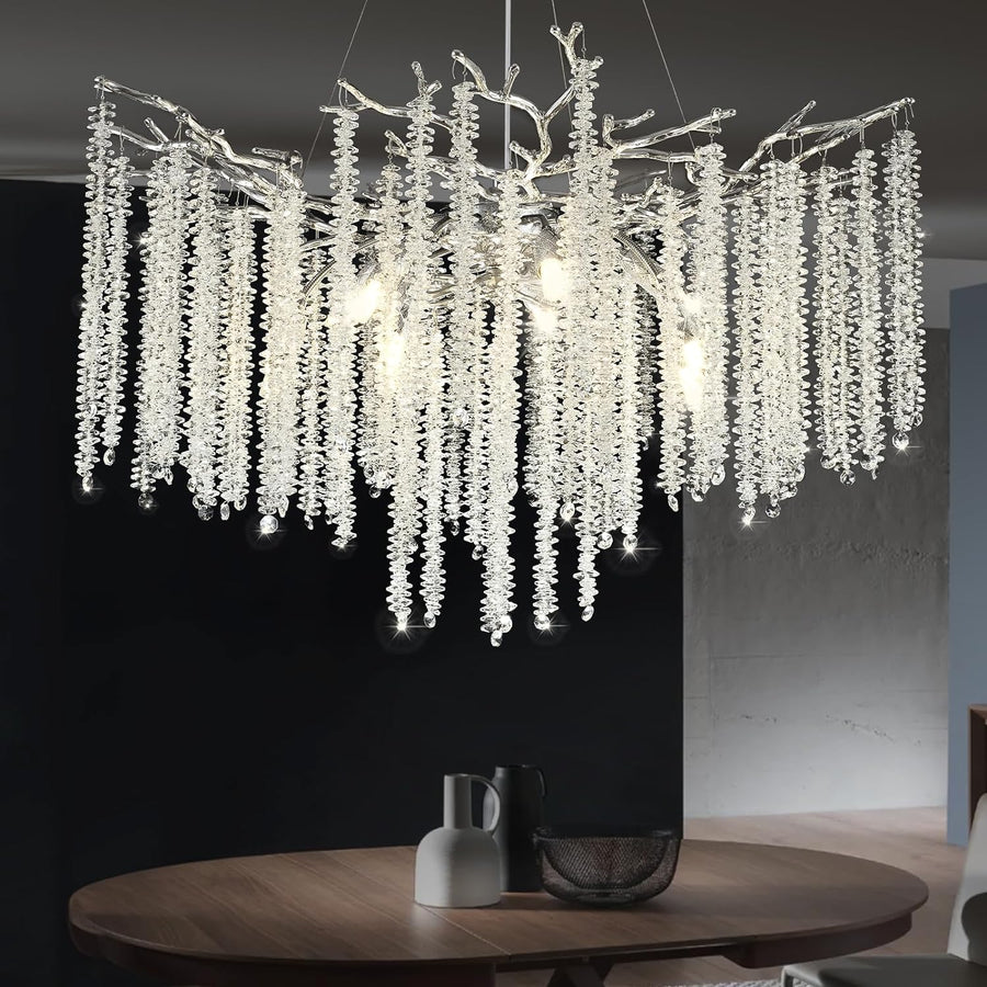 Branch Snow Tree  Silver Chandelier30"D